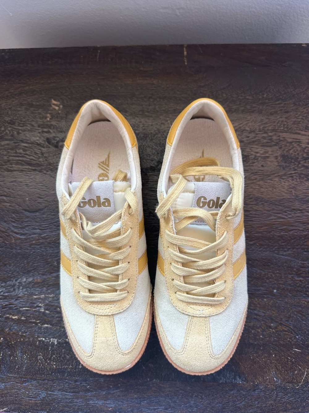 Gola Retro Court Sneakers in Beige and Mustard Yellow